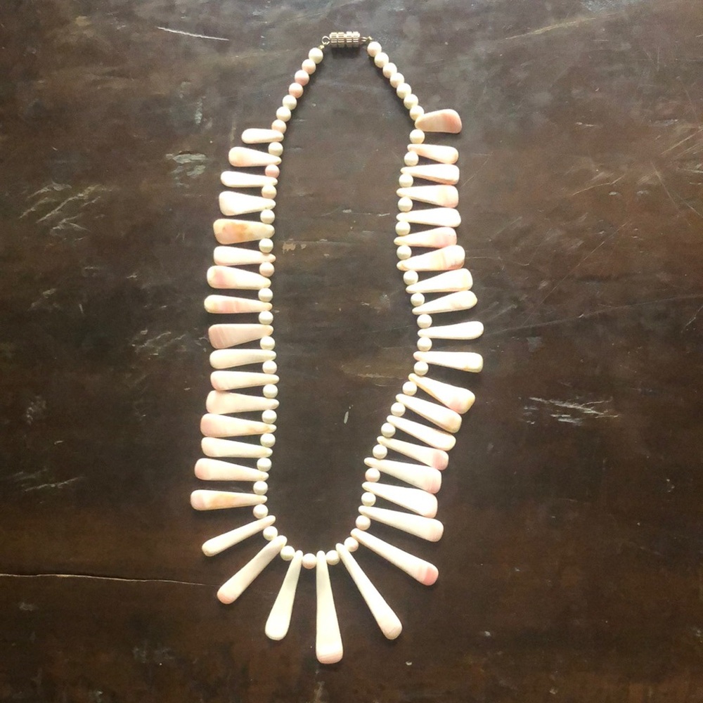 Elegant Pink and Cream seashell Hawaiian luau tiki Necklace